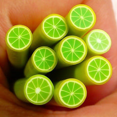 Dollhouse Citrus Fruit Cane Lime Polymer Clay Slices (Cane or Slices) Miniature Mojito Cocktail DIY Fimo Cupcake Jewelry Sweets Deco CF012
