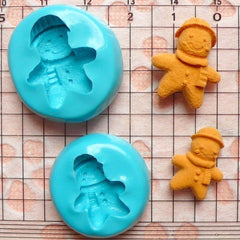 Silicone Mold Gingerbread Man w/ Scarf 2pcs 17,20mm Miniature Food Kawaii Deco Sweets Fimo Polymer Clay Charms Resin Flexible Mold MD263-264