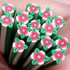 Polymer Clay Cane - Red Flower with Leaf - for Miniature Food / Dessert / Cake / Ice Cream Sundae Decoration and Nail Art CFW053