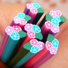 Polymer Clay Cane - 3 Flower with Leaf- for Miniature Food / Dessert / Cake / Ice Cream Sundae Decoration and Nail Art CFW061