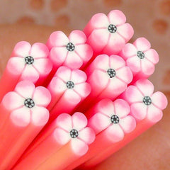 Polymer Clay Cane - Pink and White Flower - for Miniature Food / Dessert / Cake / Ice Cream Sundae Decoration and Nail Art CFW011