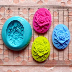 Oval One Rose Cameo (25mm) Silicone Flexible Push Mold - Jewelry, Charms (Paper Clay Fimo Sculpey Resin Epoxy Wax Gum Paste Fondant) MD613