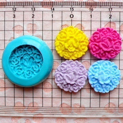 Round Rose Cameo (17mm) Silicone Flexible Push Mold - Jewelry, Charms, Cupcake (Clay Fimo Premo Resin Epoxy Wax Gum Paste Fondant) MD607
