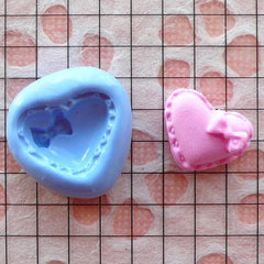French Heart Macaron with Bow (15mm) Silicone Flexible Push Mold - Miniature Food, Sweets, Jewelry, Charms (Clay Fimo Epoxy Fondant) MD253