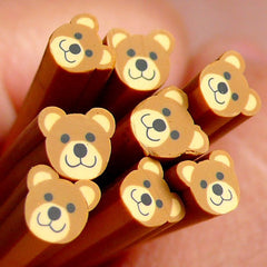 Polymer Clay Cane - Bear Smiling Face (Brown) - for Miniature Food / Dessert / Cake / Ice Cream Sundae Decoration and Nail Art CAN032