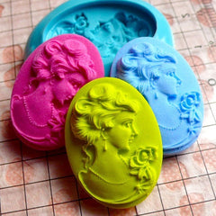 Victorian Lady Cameo (25mm) Silicone Flexible Push Mold - Jewelry, Charms (Resin Paper Clay Fimo Casting Resins Wax Gum Paste Fondant) MD622