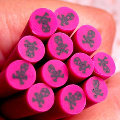 Polymer Clay Cane - Pink and Black Skeleton / Skull with Crossbones - Miniature Food / Cake / Ice Cream Sundae Decoration and Nail Art CE017