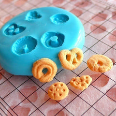 Miniature Silicone Flexible Mold Danish Cookie Biscuit Set Tiny Round Heart 6-8mm Decoden Dollhouse Sweets Fimo Polymer Clay Nail Art MD138