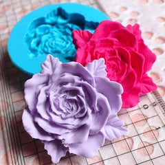 Flower / Rose with leaves (37mm) Silicone Flexible Push Mold Jewelry, Charms, Cupcake  (Clay, Fimo, Sculpey, Soap, Gum Paste, Fondant) MD596
