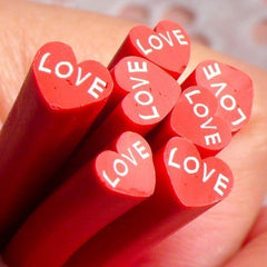 Polymer Clay Cane - Red Heart with Love - for Miniature Food / Dessert / Cake / Ice Cream Sundae Decoration and Nail Art CH04