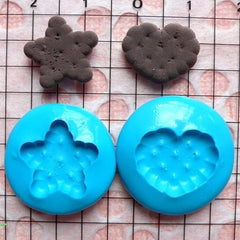 Silicone Flexible Mold Cookie Biscuit Mold Heart Star 2pcs 15mm Miniature Sweets Kawaii Decoden Fimo Mold Polymer Clay Cabochon MD140-141