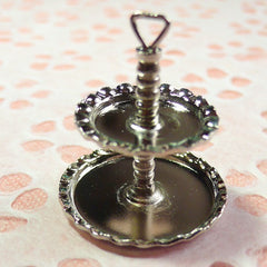 Charms / Pendants - 1 Piece of 2 Tier High Tea Cake Stand (Metal) (28mm x 25mm) MI11