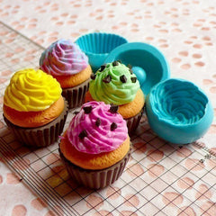 Cupcake Mold 3D Silicone Flexible Mold w/ Whipped Cream 25mm Deco Kawaii Miniature Sweets Mold Fimo Jewelry Charms Food Wax Soap MD099