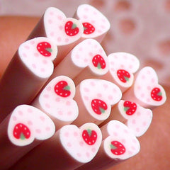 Polymer Clay Cane - Heart with Strawberry - for Miniature Food / Dessert / Cake / Ice Cream Sundae Decoration and Nail Art CH18
