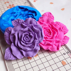Flower / Rose with Leaf (46mm) Silicone Flexible Push Mold - Jewelry, Charms, Cupcake (Clay Fimo Casting Resins Soap GumPaste Fondant) MD738