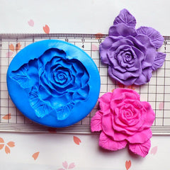 Flower / Rose with Leaf (46mm) Silicone Flexible Push Mold - Jewelry, Charms, Cupcake (Clay Fimo Casting Resins Soap GumPaste Fondant) MD738