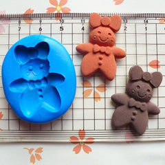 Gingerbread Man (Lady) with Bow (31mm) Silicone Mold Flexible Mold - Miniature Food Cupcake Jewelry Charms (Resin Clay Fimo Gum Paste) MD271