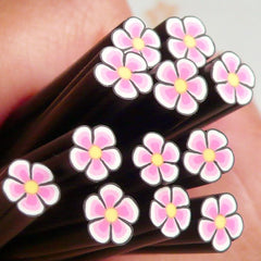 Polymer Clay Cane - Black and Pink Flower - for Miniature Food / Dessert / Cake / Ice Cream Sundae Decoration and Nail Art CFW005