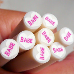 Polymer Clay Cane - Heart with "BABE" - for Miniature Food / Dessert / Cake / Ice Cream Sundae Decoration and Nail Art CE044