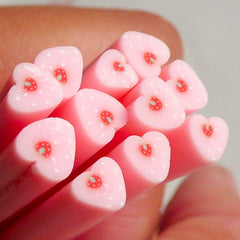 Polymer Clay Cane - Pink Heart with Strawberry - for Miniature Food / Dessert / Cake / Ice Cream Sundae Decoration and Nail Art CH09