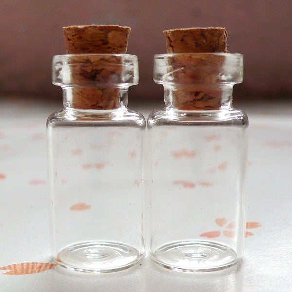 Miniature Glass Jar with Cork (24mm x 12mm / 1ml / 2pcs) Letter Bottle Message Bottle Mini Glass Vial Pendant Tiny Glass Vile Charm MC21