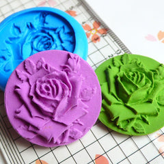 Rose Mold Round Flower Cameo Mold 32mm Flexible Silicone Mold Flower Cupcake Topper Mold Fondant Gumpaste Clay Fimo Wax Butter Mold MD617