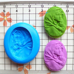 Mother and Child Cameo (25mm) Silicone Flexible Push Mold - Jewelry, Charms (Clay Fimo Soap Casting Resin Epoxy Fondant Gum Paste) MD630
