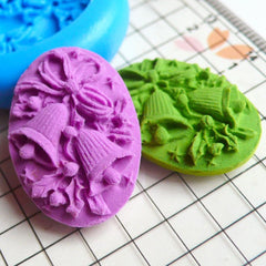 Oval Jingle Bells Cameo (24mm) Silicone Flexible Push Mold - Jewelry, Charms, Cupcake (Clay, Fimo, Casting Resins, Wax, Fondant) MD631