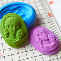 Madonna and Child Cameo (25mm) Silicone Flexible Push Mold - Jewelry, Charms, Cupcake (Clay Fimo Casting Resins Epoxy Wax Fondant) MD628