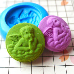 Victorian Round Angel Boy Cameo (18mm) Silicone Flexible Push Mold - Jewelry Charms, Cupcake (Clay Fimo Resin Epoxy Gum Paste Fondant) MD632