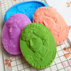 Crown Princess Cameo (40mm) Silicone Flexible Push Mold - Jewelry, Charms, Cupcake (Clay Fimo Casting Resins Wax Gum Paste Fondant) MD641