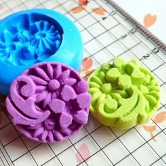 Chrysanthemum Round Cameo Mold Flower Mold 21mm Flexible Silicone Mold Flower Jewelry Mold Fimo Clay Mold Flower Cabochon Resin Mold MD828
