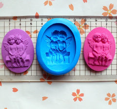 Victorian Oval Angel Boy and Girl Cameo (40mm) Silicone Flexible Push Mold Cake Deco Cupcake Fondant Gumpaste Butter Mold Jewelry MD646