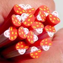 Polymer Clay Cane - Smiling Red Mushroom - for Miniature Food / Dessert / Cake / Ice Cream Sundae Decoration and Nail Art CFD09