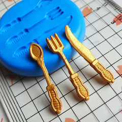 Silicone Mold Flexible Mold Mini Cutlery Set Fork Spoon Knife 25mm Decoden Kawaii Miniature Fimo Polymer Clay Jewelry Cabochon Charms MD666