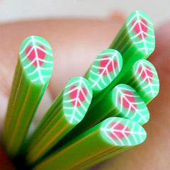 Polymer Clay Cane - Green and Red Leaf - for Miniature Food / Dessert / Cake / Ice Cream Sundae Decoration and Nail Art  CL07