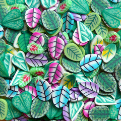 Polymer Clay Cane Leaf Assorted Fimo Cane Slices Mix 10designs Mini Flower Deco Kawaii Fimo Nail Art Decoration (100pcs by random) CMX022