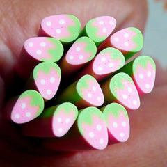 Pink Strawberry Cane Kawaii Fruit Polymer Clay Cane (Cane or Slices) Cute Nail Decoration Miniature Cupcake Toppings Embellishment CF030