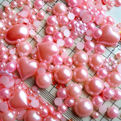 Light Pink Round and Heart Pearl Cabochons Assorted Pearl Mix (around 250-450 pcs / 20 gram) (3mm to 15mm) PEMC10