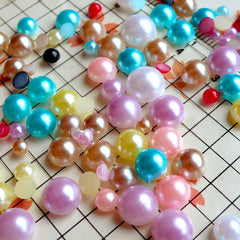 Faux Pearl Cabochons (Colorful / Round / Half) Mix / Assorted (around 100 pcs / 3.5 gram) (3mm to 8mm) PEMC13