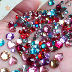 Rhinestone Mix Assorted (3mm, 4mm, 6mm) Round Rhinestones Faceted Cabochons (Around 350-400 pcs / 5.5 gram) RHM007