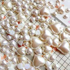 Cream White HEART PEARL Cabochons Mix (around 200pcs / 30gram) (5mm to 15mm) PEMC12