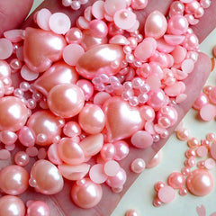 Light Pink Round and Heart Pearl Cabochons Assorted Pearl Mix (around 250-450 pcs / 20 gram) (3mm to 15mm) PEMC10