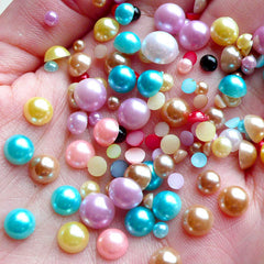 Faux Pearl Cabochons (Colorful / Round / Half) Mix / Assorted (around 100 pcs / 3.5 gram) (3mm to 8mm) PEMC13