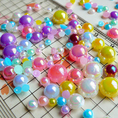 CLEARANCE AB Faux Pearl Cabochons (Colorful / Round / Half) Mix / Assorted (Around 100 pcs / 3.5 gram) (3mm to 8mm) PEMC14