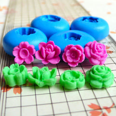 Set of 4 Mini Flower / Rose / Lotus Mold (10 to 12mm) Silicone Flexible Push Mold - Miniature Food, Jewelry (Clay Fimo Resins Fondant) MD592