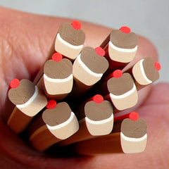 Polymer Clay Cane -Sweets -Chocolate Cupcake with Cherry - Miniature Food / Dessert / Cake / Ice Cream Sundae Decoration and Nail Art CSW015