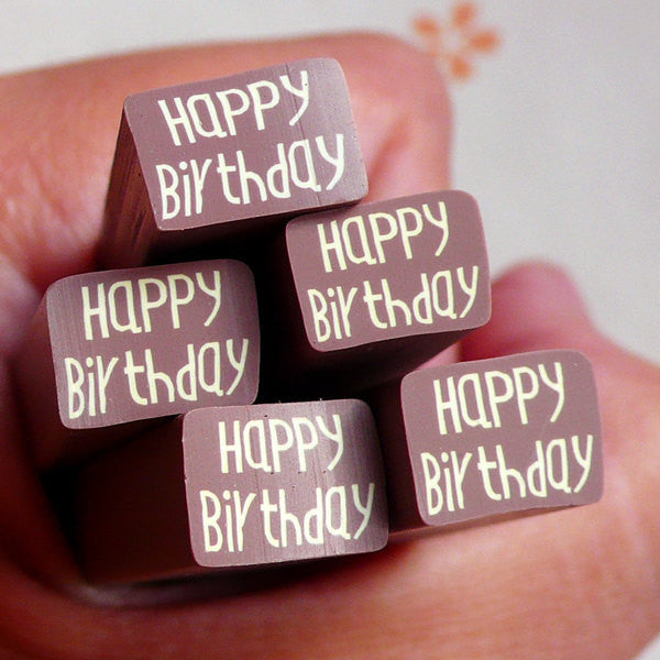Polymer Clay Cane - Happy Birthday Chocolate Tag (LARGE/BIG) - Mini Food / Dessert / Cake / Ice Cream Sundae Decoration and Nail Art BC52