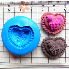 Heart Cake with Decorative Border (22mm) Silicone Flexible Push Mold - Miniature Food Sweets Jewelry Charms (Clay Fimo Resin Fondant) MD660