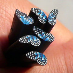 Polymer Clay Cane - Black and Blue Butterfly (Half) - for Miniature Food / Dessert / Cake / Ice Cream Sundae Decoration and Nail Art CBTH2